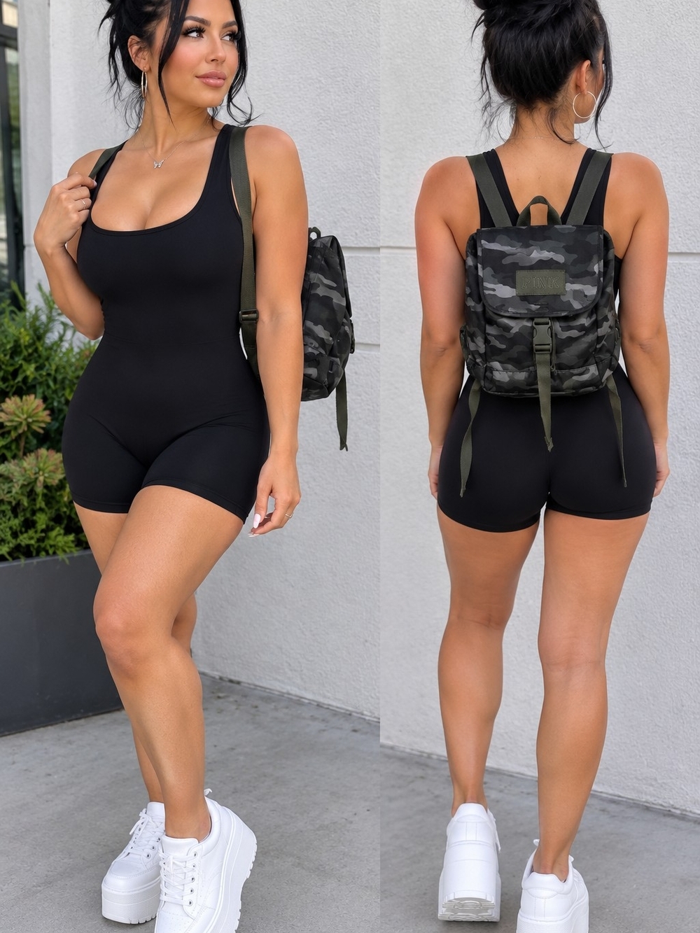 PINK Victoria's Secret  Camouflage Roll-Top Backpack - Olive Camo